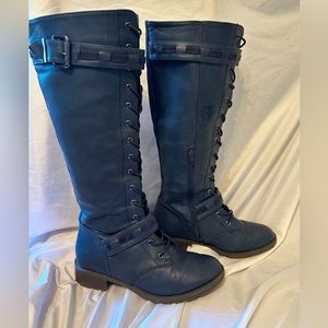 JustFab Navy Blue Combat Boots Knee-High Size 9